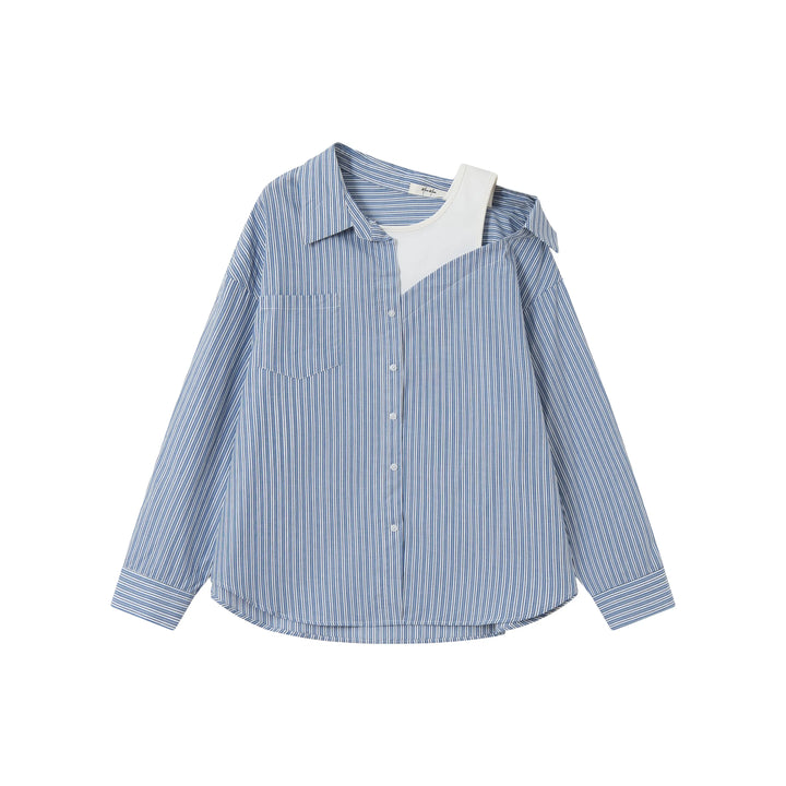An image of a  Light Blue 31867 Layered Off Shoulder Shirt by  Mirra Masa