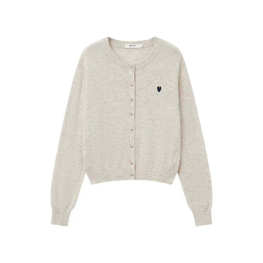 An image of a  Almond / One-Size 31896 Wool Blend Heart Cardigan by  Mirra Masa