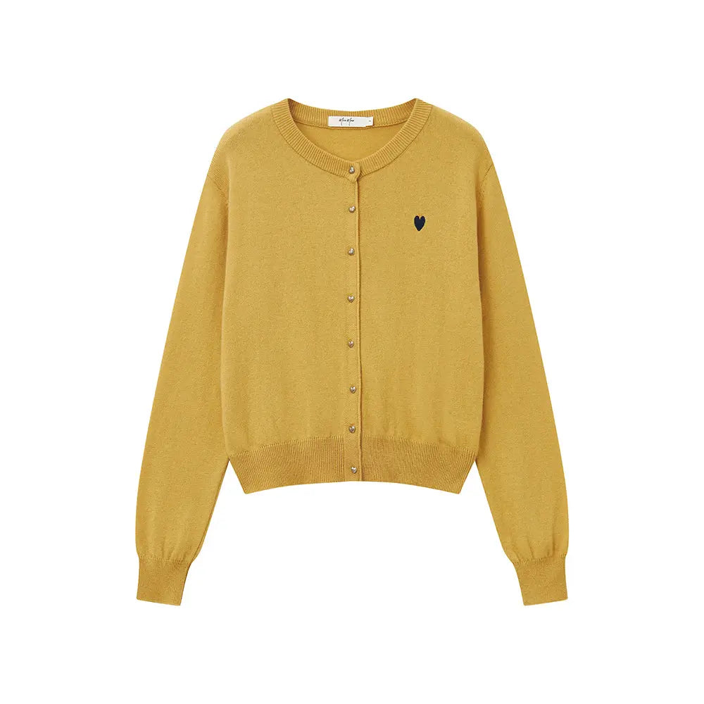 An image of a  Yellow / One-Size 31896 Wool Blend Heart Cardigan by  Mirra Masa