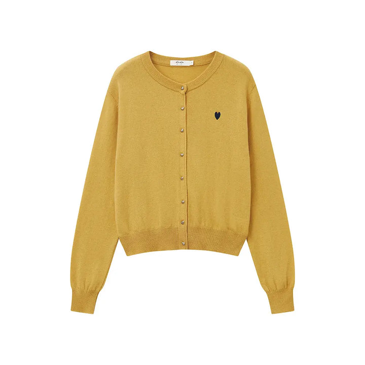 An image of a  Yellow / One-Size 31896 Wool Blend Heart Cardigan by  Mirra Masa