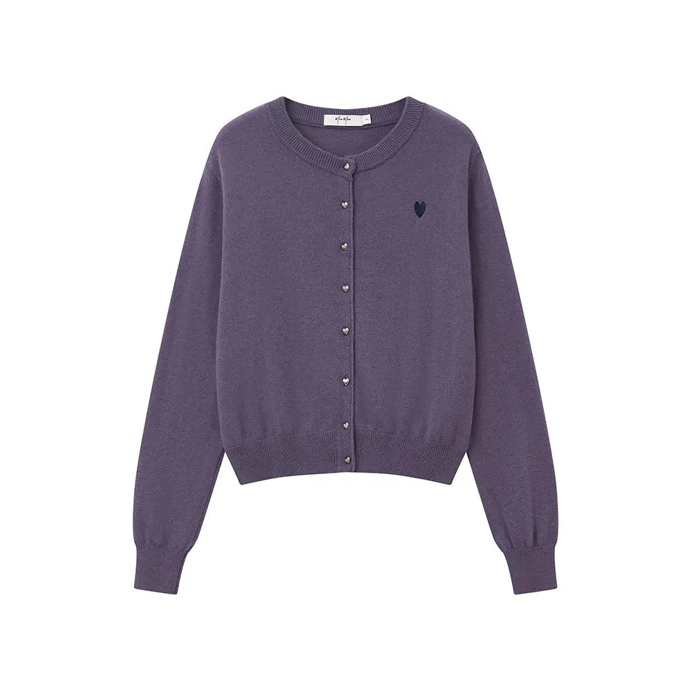 An image of a  Purple / One-Size 31896 Wool Blend Heart Cardigan by  Mirra Masa