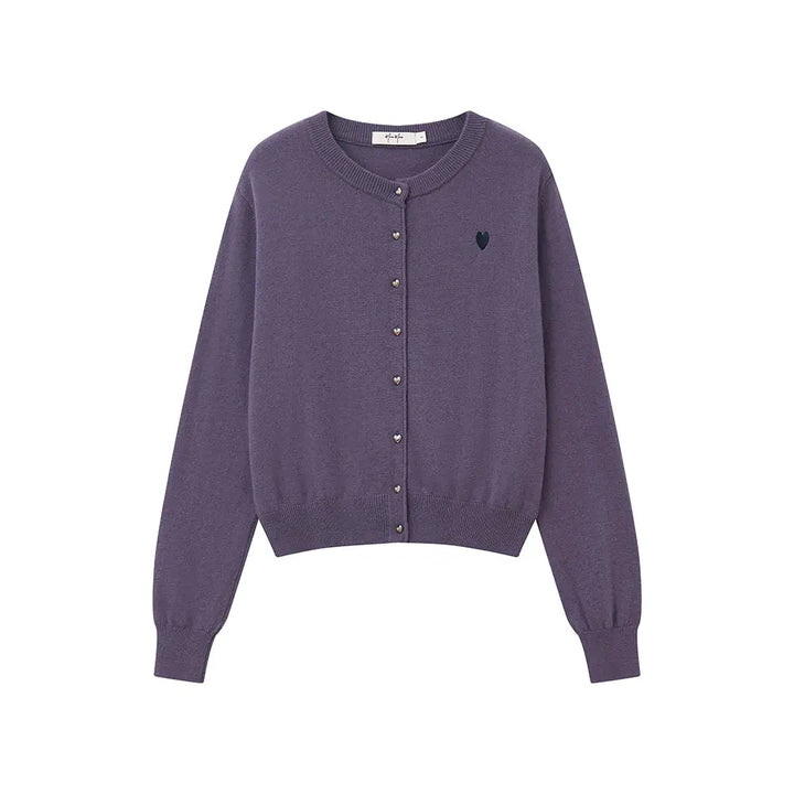 An image of a  Purple / One-Size 31896 Wool Blend Heart Cardigan by  Mirra Masa