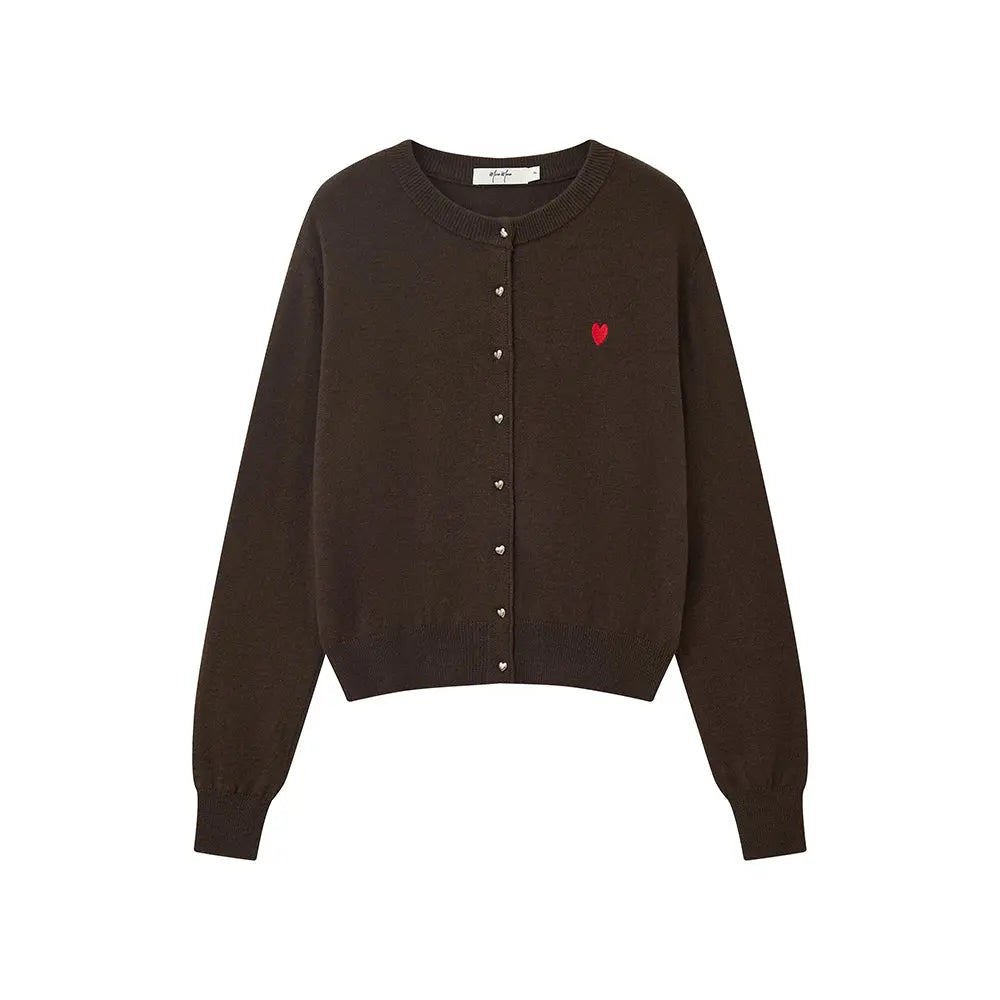 An image of a  Brown / One-Size 31896 Wool Blend Heart Cardigan by  Mirra Masa