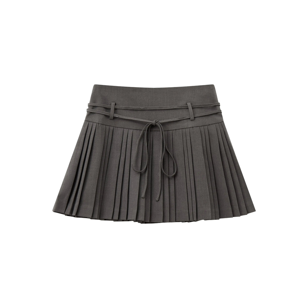 An image of a  Gray / Large 32032 Pleated Mini Skirt with String Belts by  Mirra Masa