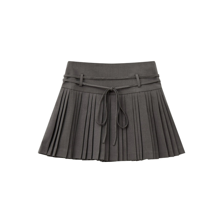 An image of a  Gray / Large 32032 Pleated Mini Skirt with String Belts by  Mirra Masa