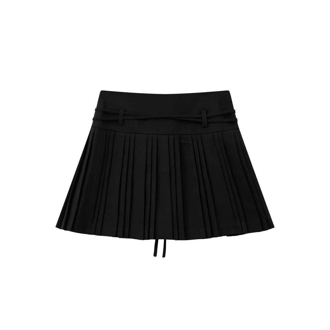An image of a  Black / Large 32032 Pleated Mini Skirt with String Belts by  Mirra Masa