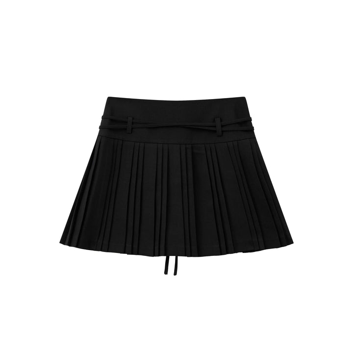 An image of a  Black / Large 32032 Pleated Mini Skirt with String Belts by  Mirra Masa