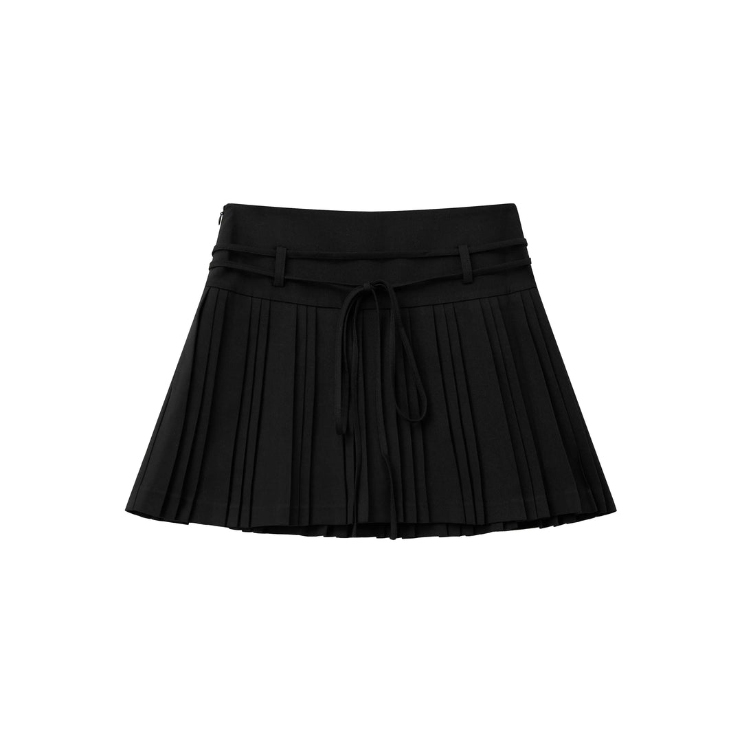 An image of a   32032 Pleated Mini Skirt with String Belts by  Mirra Masa