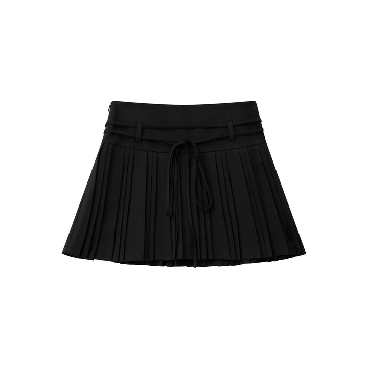An image of a   32032 Pleated Mini Skirt with String Belts by  Mirra Masa