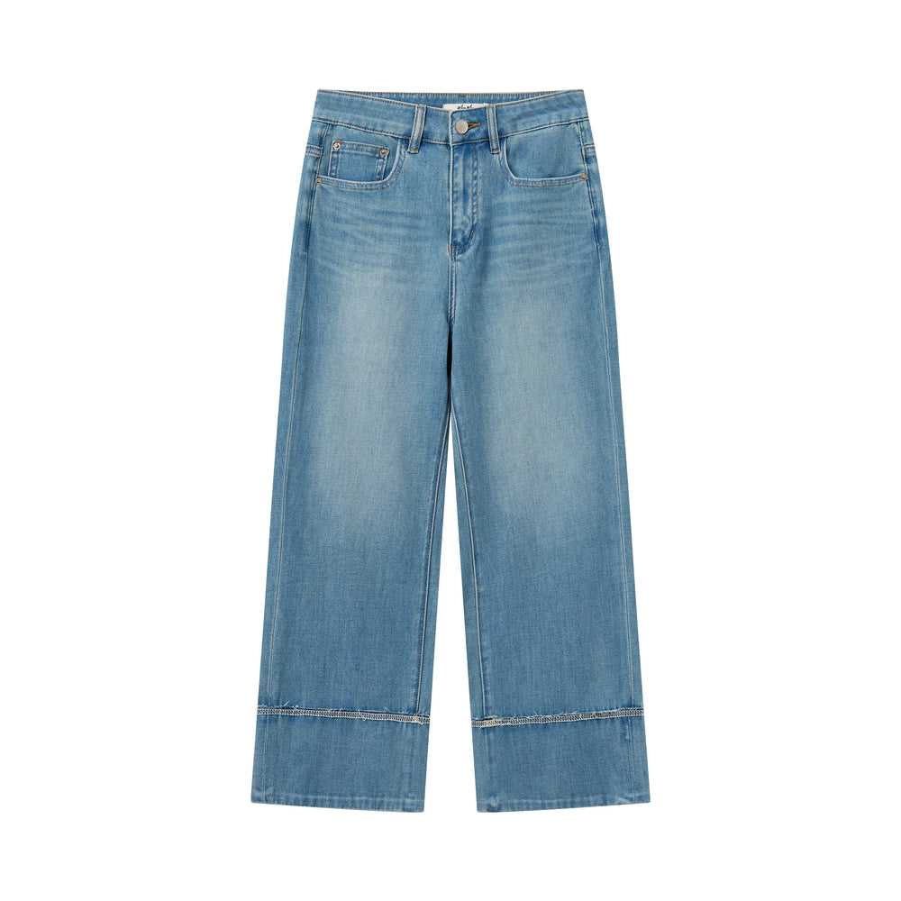An image of a  Washed Blue / 29 32036 Cuffed Straight Leg Jeans by  Mirra Masa