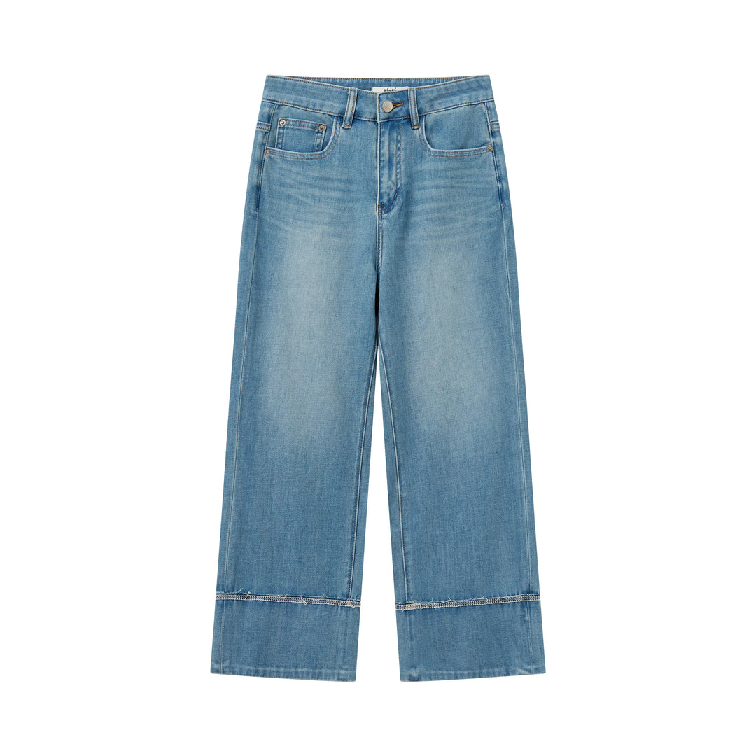 An image of a  Washed Blue / 29 32036 Cuffed Straight Leg Jeans by  Mirra Masa