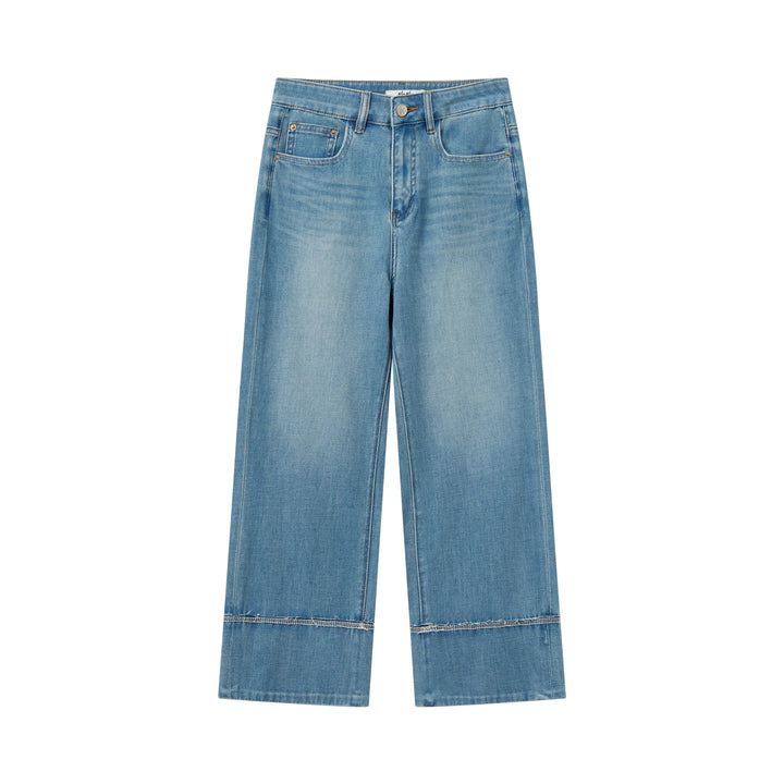 An image of a  Washed Blue / 29 32036 Cuffed Straight Leg Jeans by  Mirra Masa