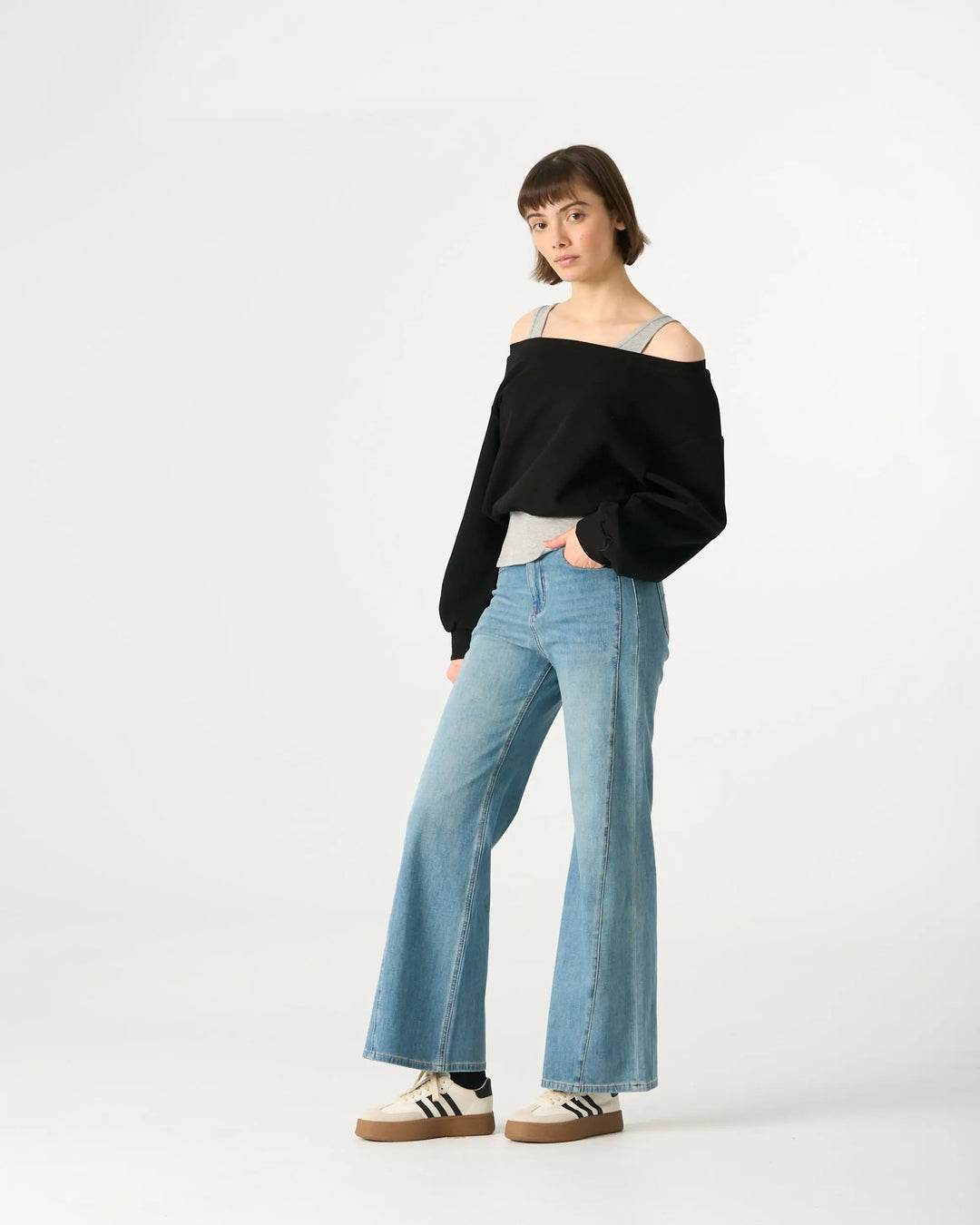 An image of a  Denim Blue / 28 32084 Flare Jeans by  Mirra Masa
