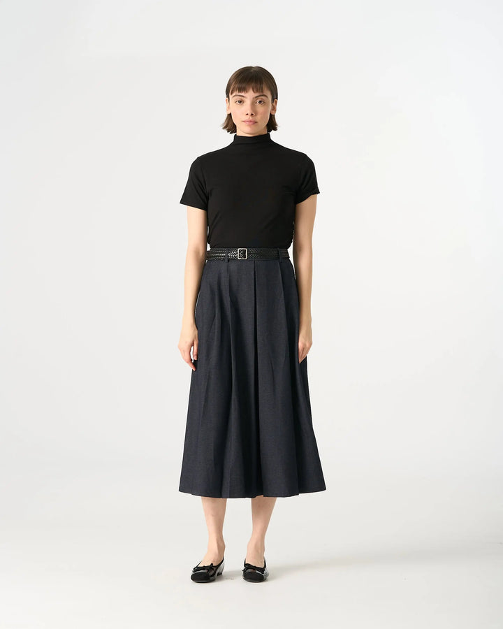 An image of a  Dark Blue / Large 32307 Pleated Midi Skirt by  Mirra Masa
