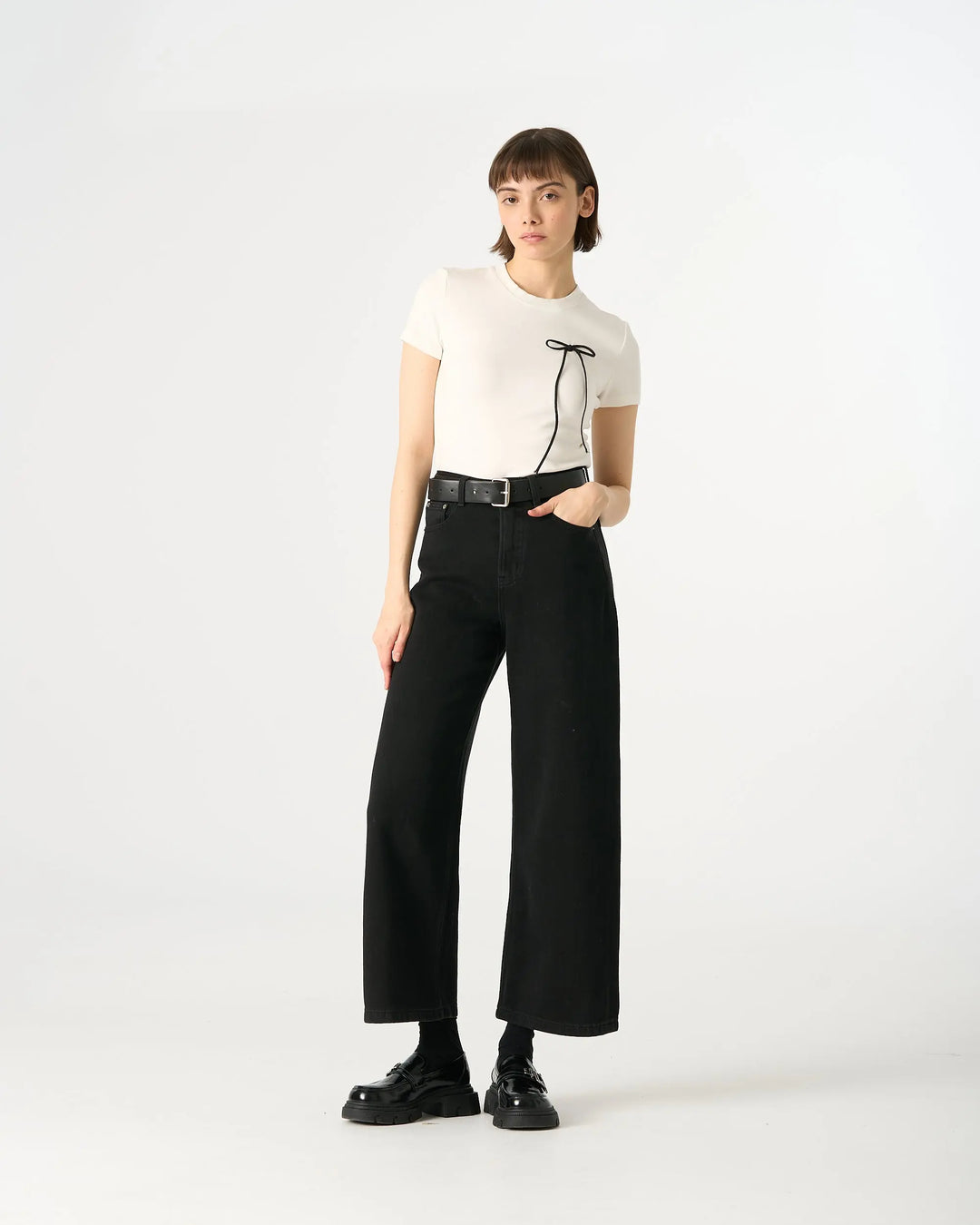 An image of a   32488 Mid-Rise Belted Wide Leg Jeans by  Mirra Masa