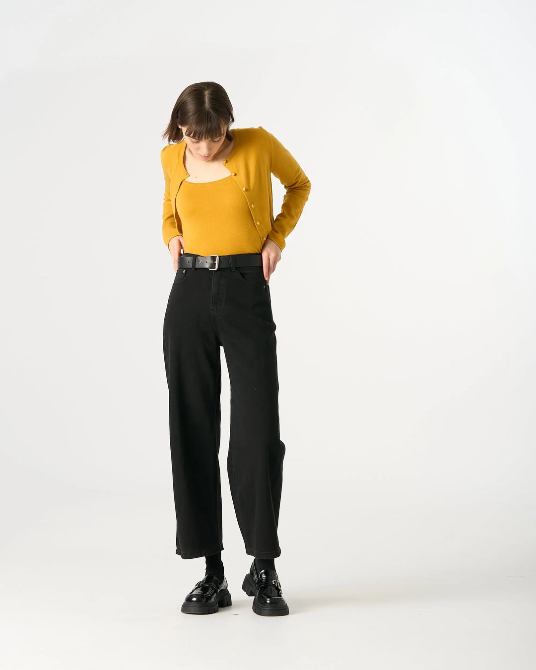 An image of a   32488 Mid-Rise Belted Wide Leg Jeans by  Mirra Masa