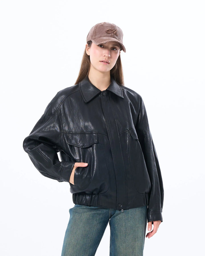 An image of a   3255C Vegan Leather Jacket by  Mirra Masa