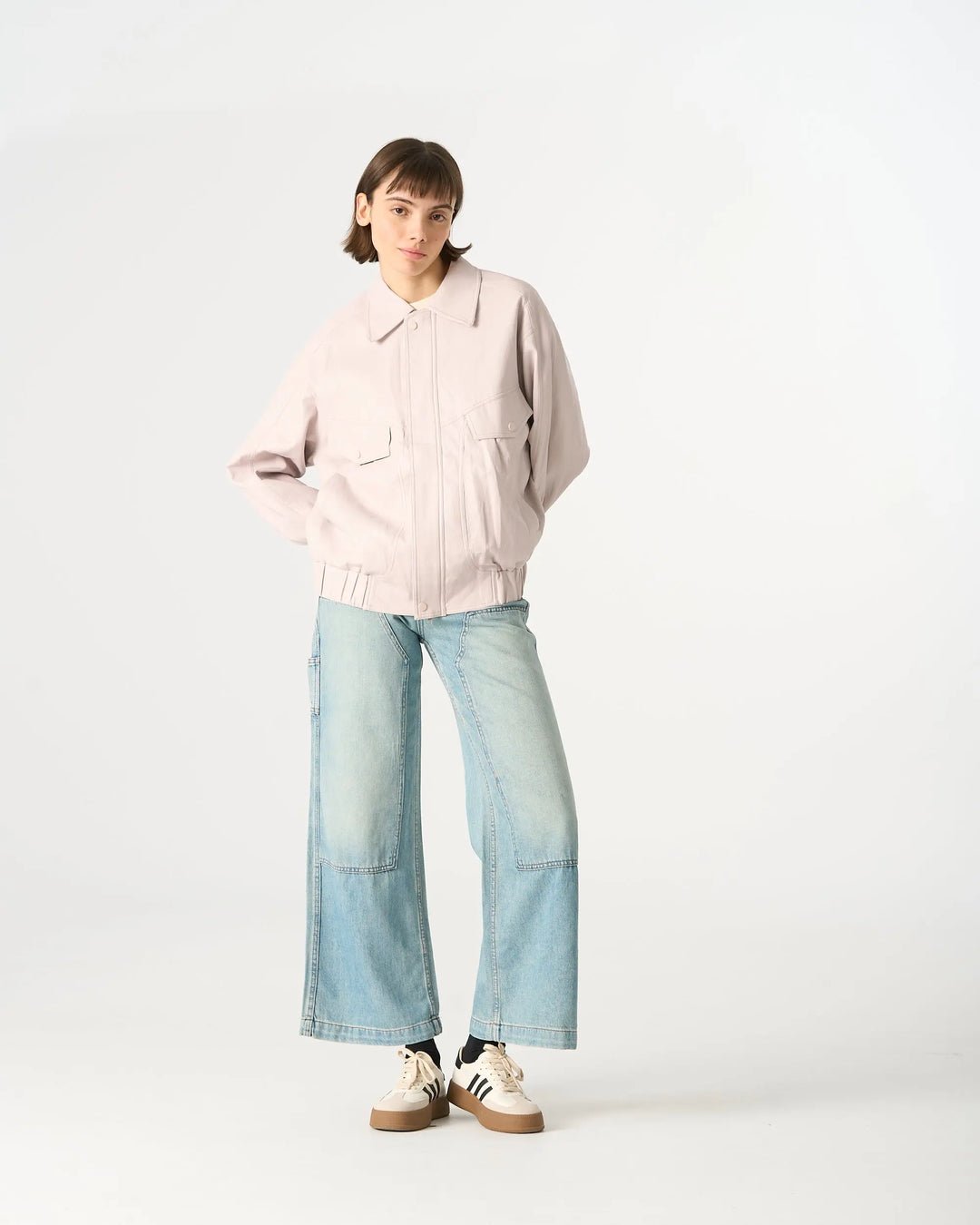 An image of a  Pink / One-Size 3255C Vegan Leather Jacket by  Mirra Masa