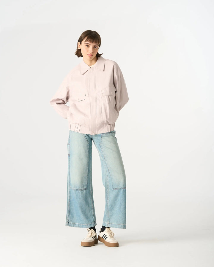 An image of a  Pink / One-Size 3255C Vegan Leather Jacket by  Mirra Masa