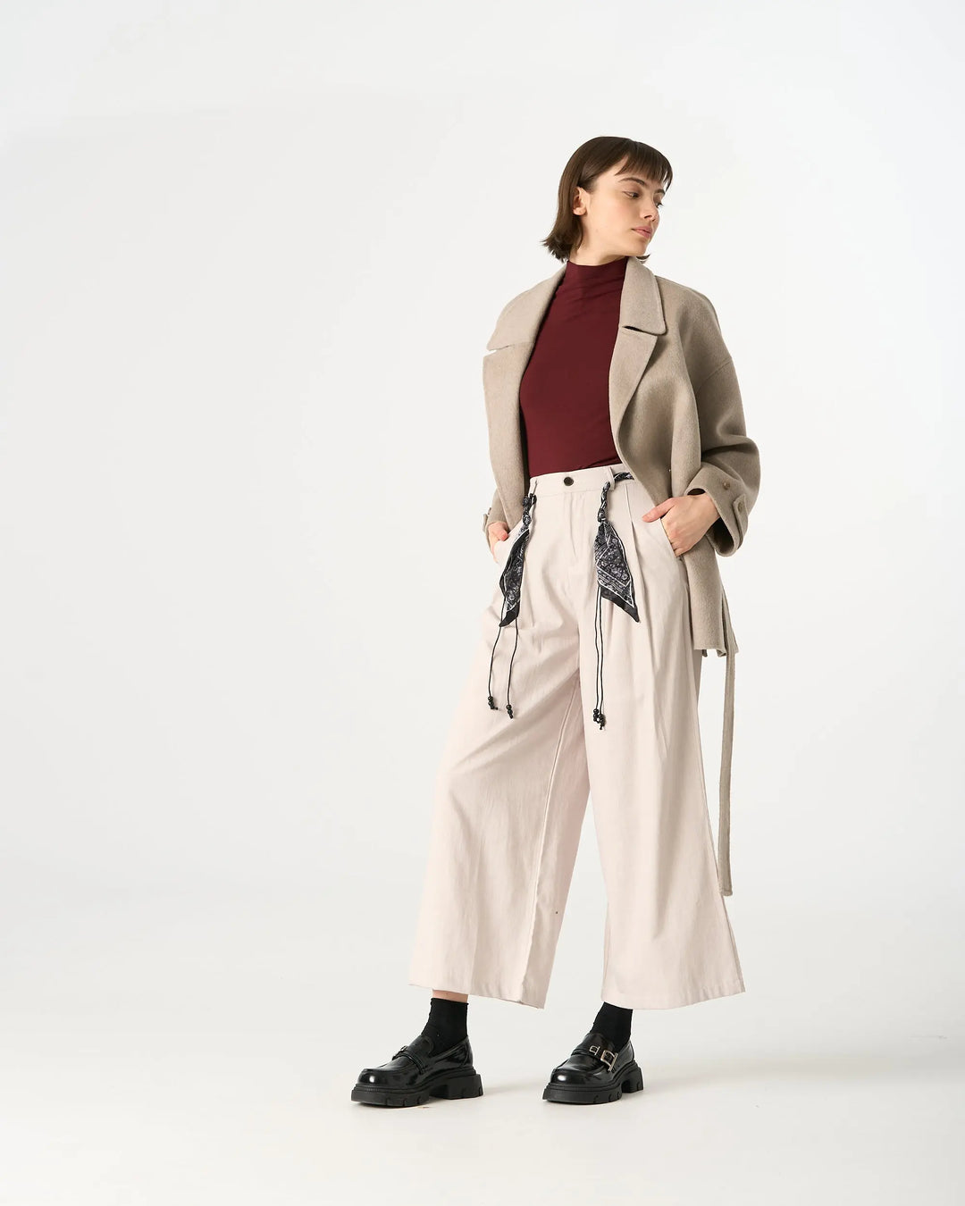 An image of a   32742 Linen Blend Wide-Leg Pants by  Mirra Masa