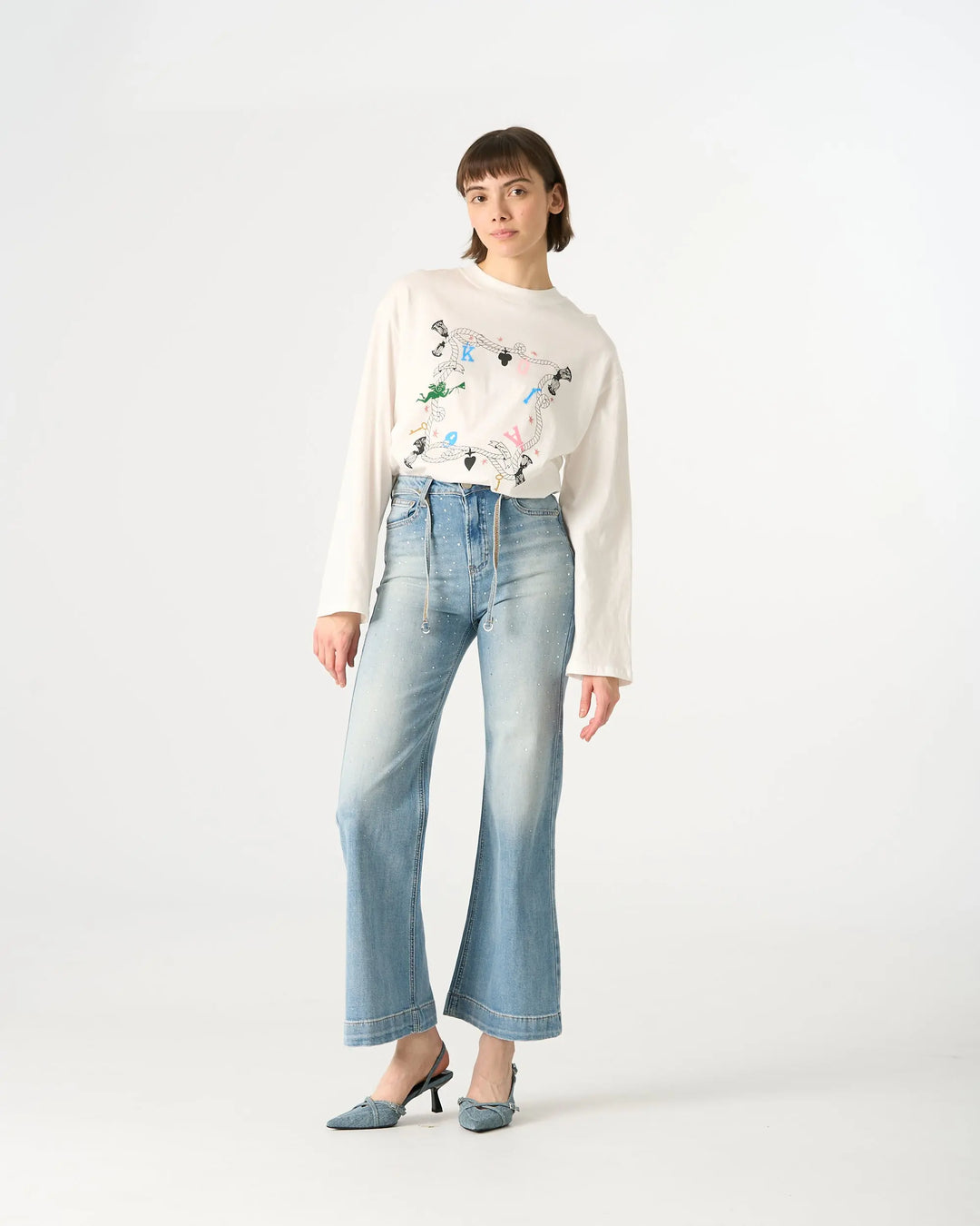 An image of a  Washed Blue / 28 32822 High-Waist Sparkle Jeans by  Mirra Masa