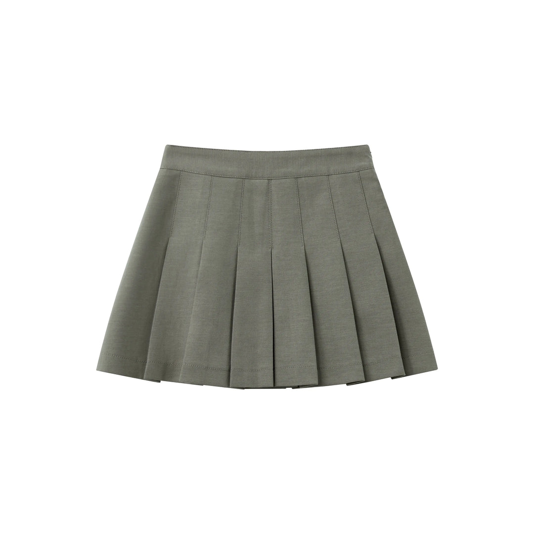 An image of a  Dark Khaki / Large 32840 Pleated Mini Skirt by  Mirra Masa