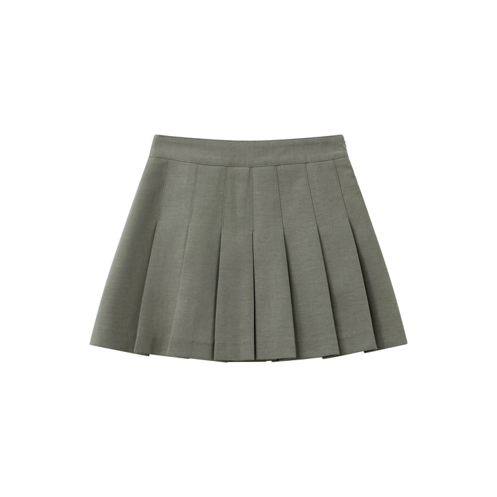 An image of a  Dark Khaki / Large 32840 Pleated Mini Skirt by  Mirra Masa