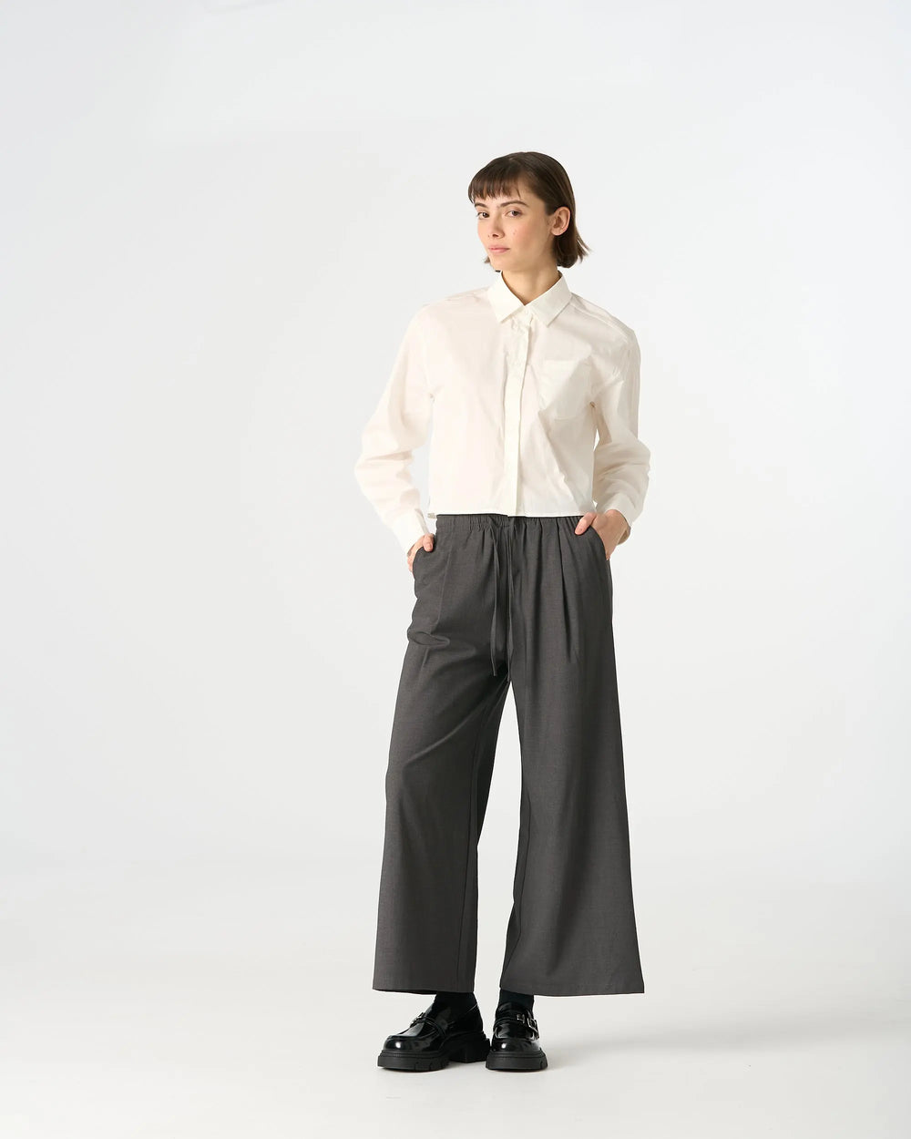 An image of a  Dark Grey / Medium 32874 Flow Form Wide Pants by  Mirra Masa