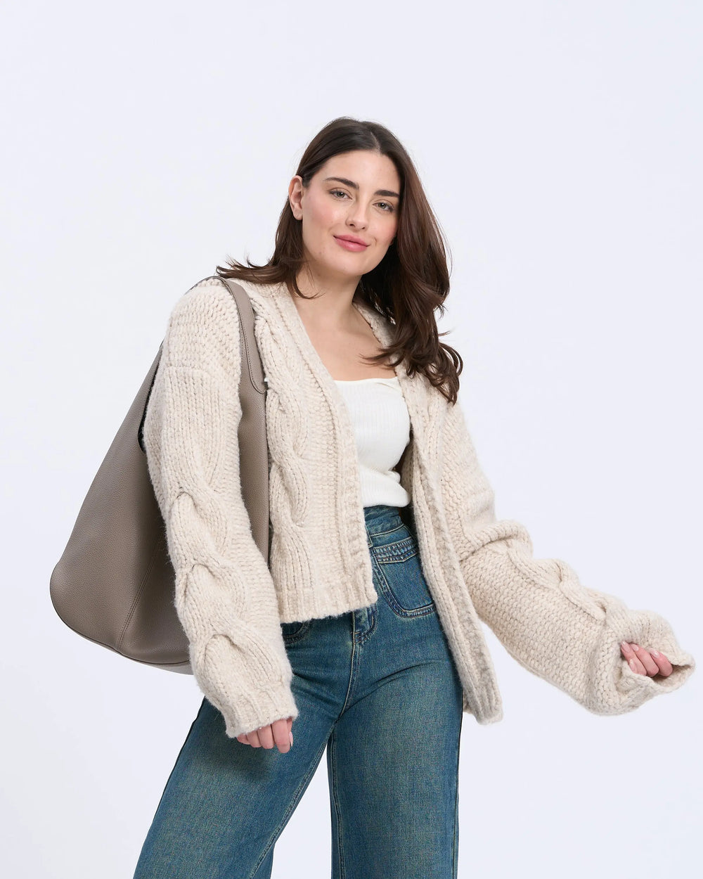An image of a   3374Q Cable Knit Cardigan by  Mirra Masa