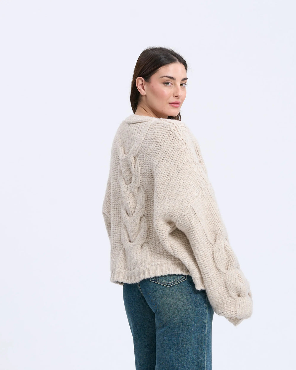 An image of a   3374Q Cable Knit Cardigan by  Mirra Masa