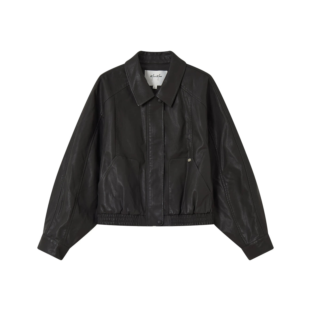 An image of a  Dark Espresso / One-Size 34065 Vegan Leather Bomber Jacket by  Mirra Masa