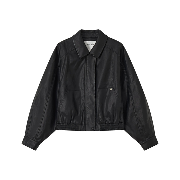 An image of a  Black / One-Size 34065 Vegan Leather Bomber Jacket by  Mirra Masa