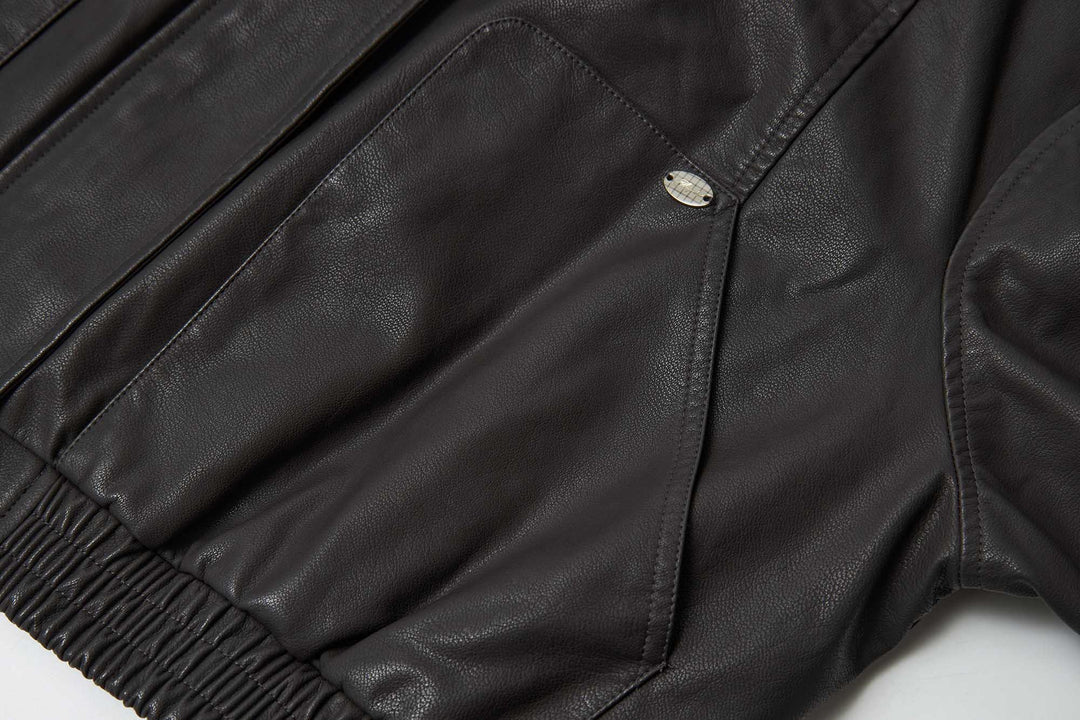 An image of a   34065 Vegan Leather Bomber Jacket by  Mirra Masa