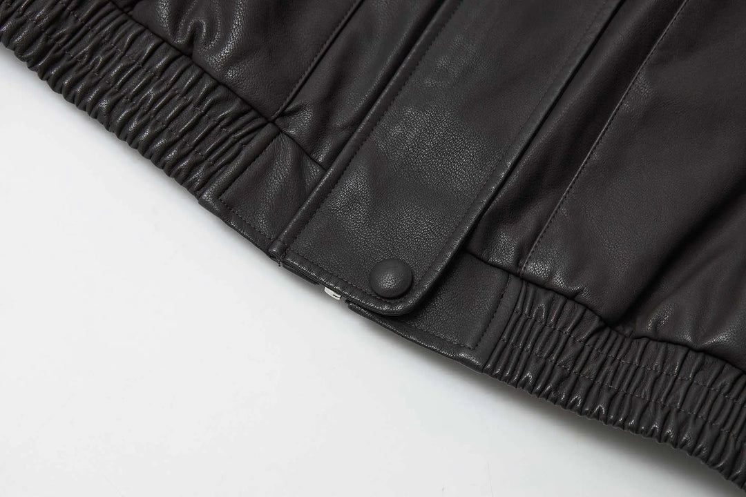 An image of a   34065 Vegan Leather Bomber Jacket by  Mirra Masa