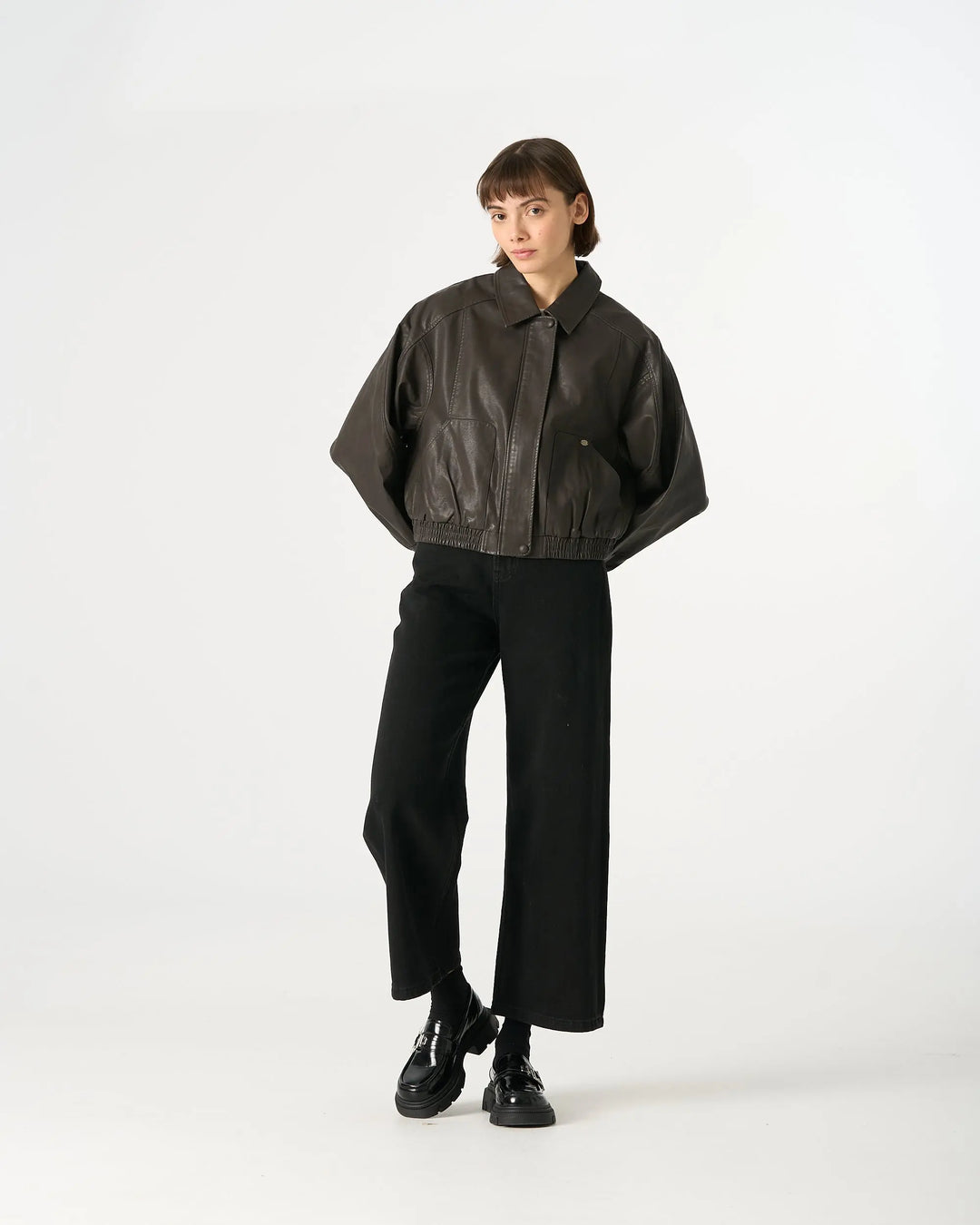 An image of a   34065 Vegan Leather Zip Bomber by  Mirra Masa