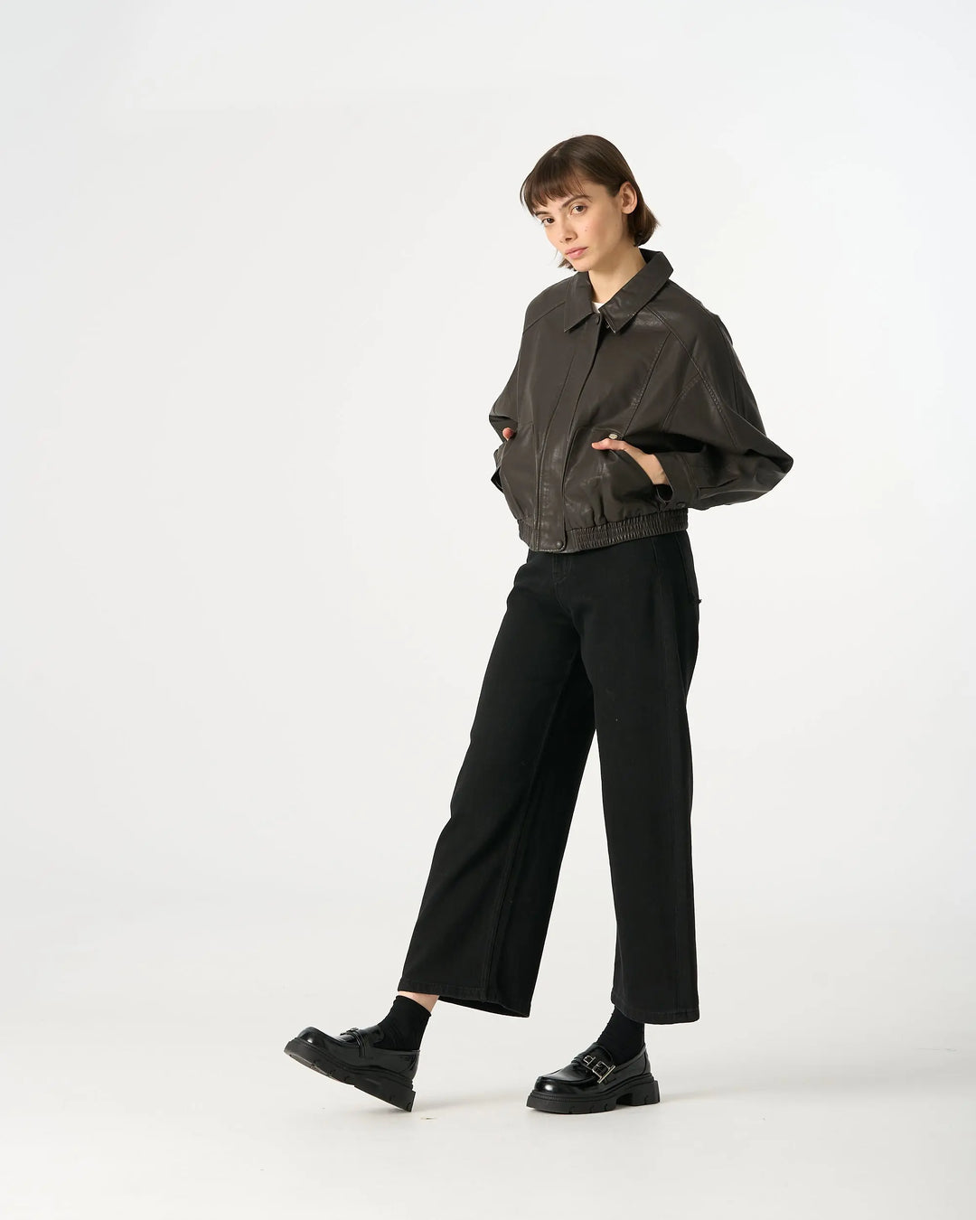 An image of a   34065 Vegan Leather Zip Bomber by  Mirra Masa