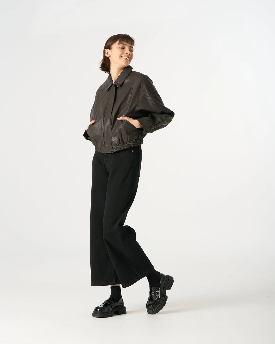 An image of a   34065 Vegan Leather Zip Bomber by  Mirra Masa