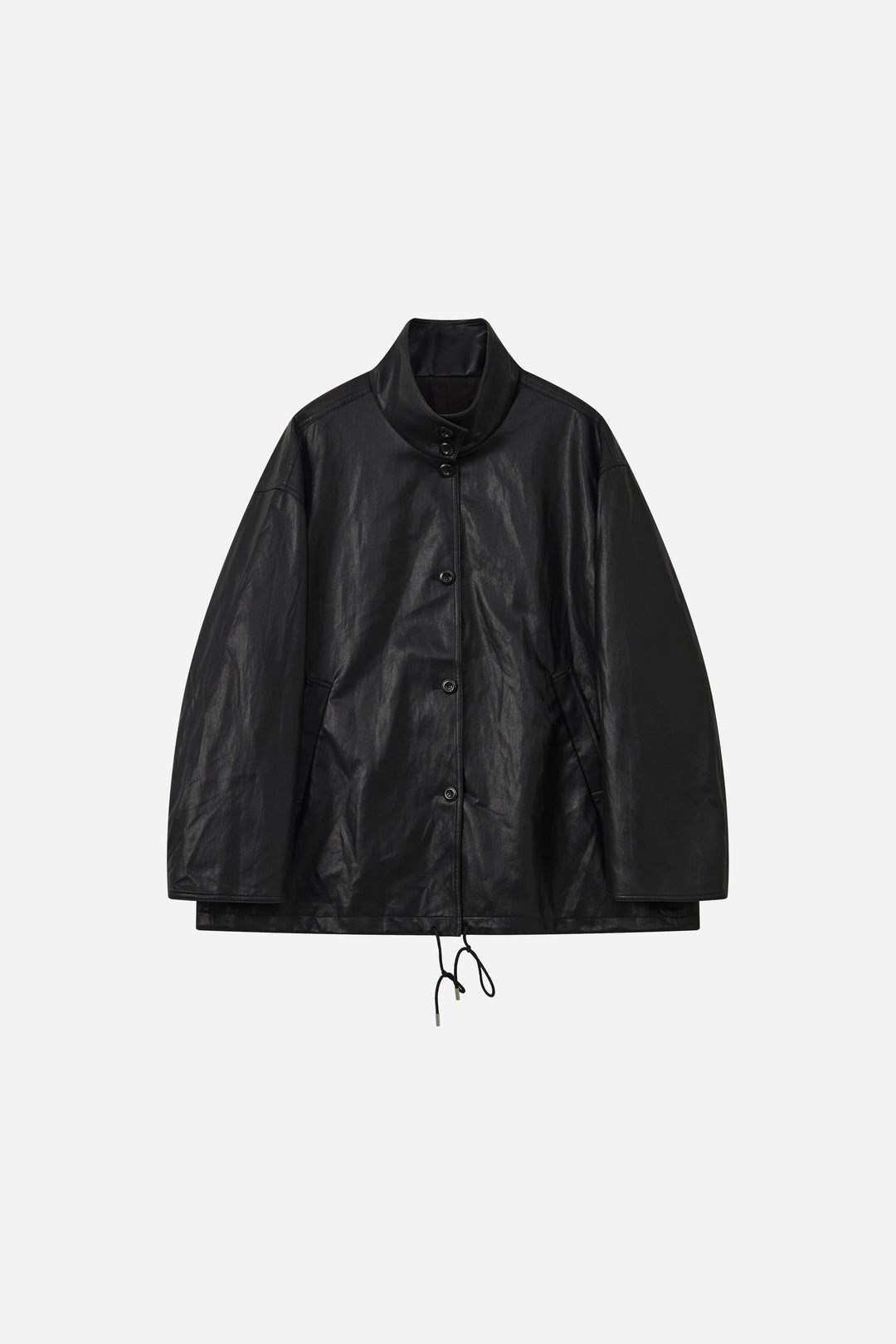 An image of a   34090 Oversized Funnel-Neck Faux-Leather Jacket by  Mirra Masa
