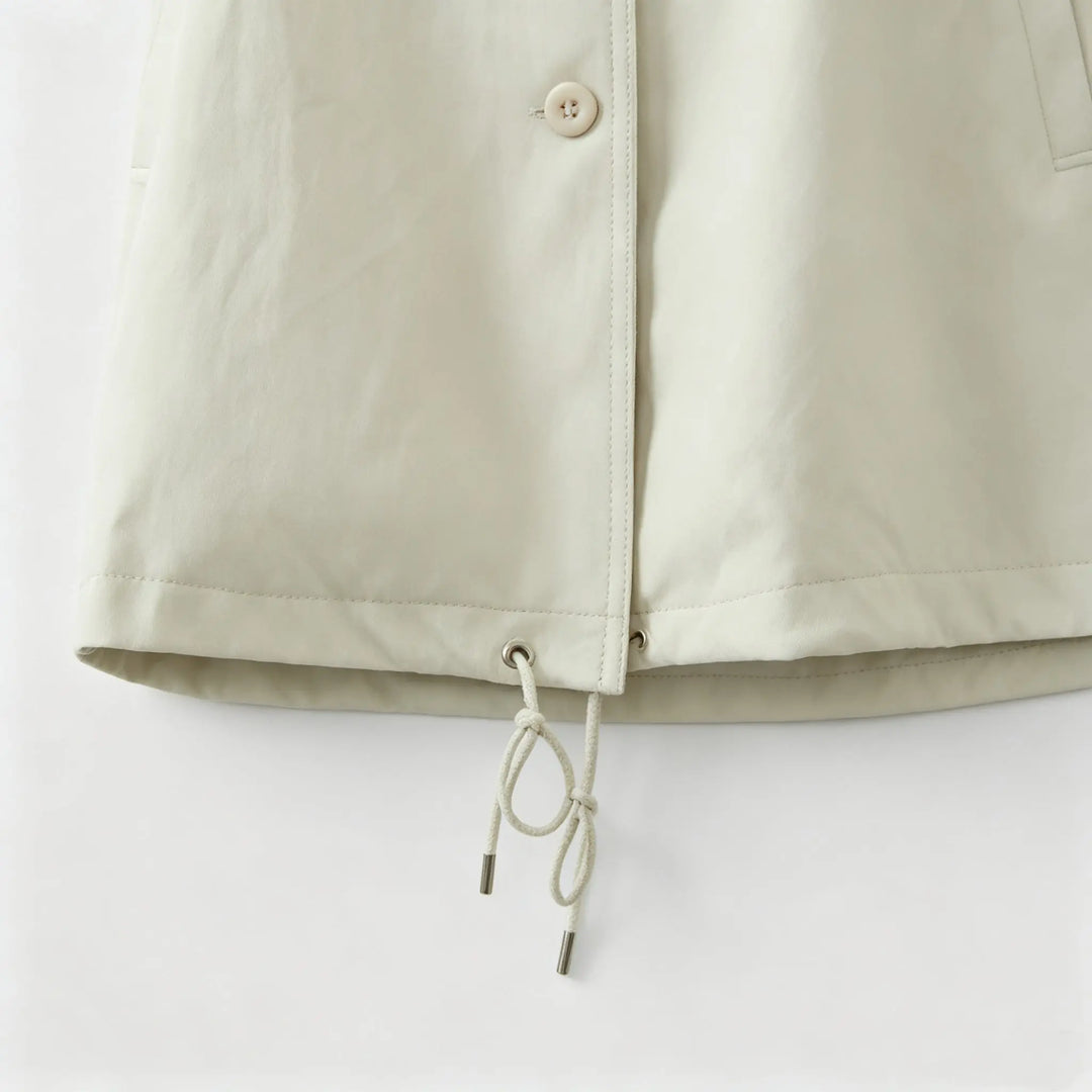An image of a   34090 Oversized Funnel-Neck Faux-Leather Jacket by  Mirra Masa