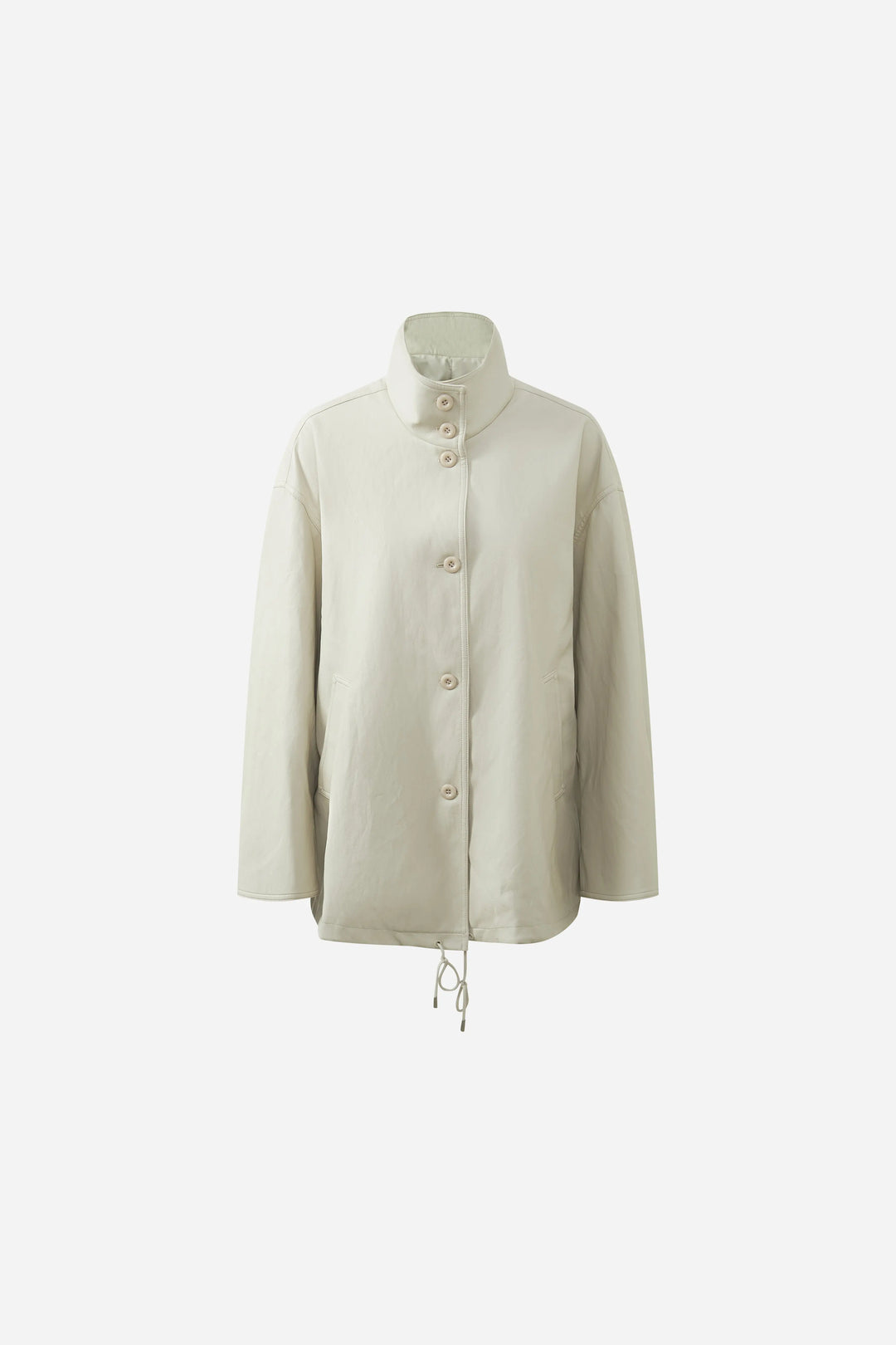 An image of a   34090 Oversized Funnel-Neck Faux-Leather Jacket by  Mirra Masa