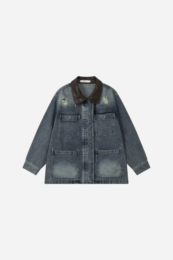 An image of a   34101 Contrast-Collar Denim Utility Jacket by  Mirra Masa
