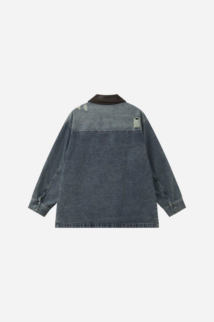 An image of a   34101 Contrast-Collar Denim Utility Jacket by  Mirra Masa
