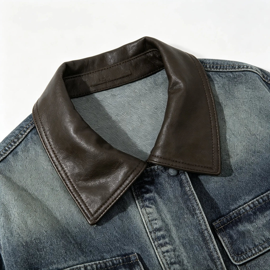 An image of a   34101 Contrast-Collar Denim Utility Jacket by  Mirra Masa