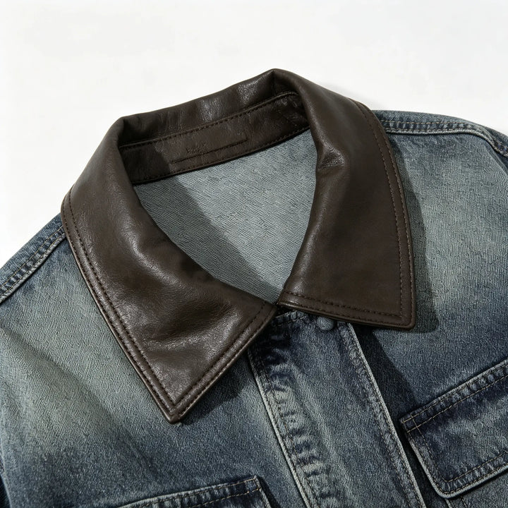 An image of a   34101 Contrast-Collar Denim Utility Jacket by  Mirra Masa