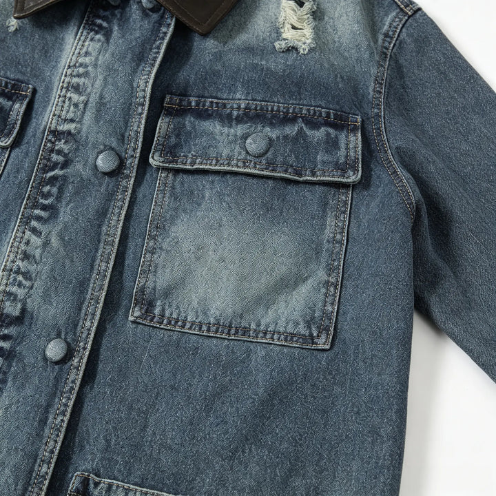 An image of a   34101 Contrast-Collar Denim Utility Jacket by  Mirra Masa