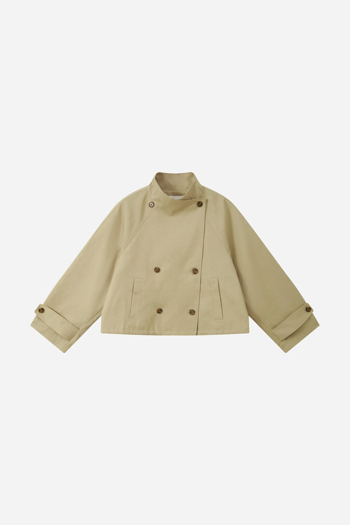An image of a   34168 Double-Breasted Short Trench Coat by  Mirra Masa