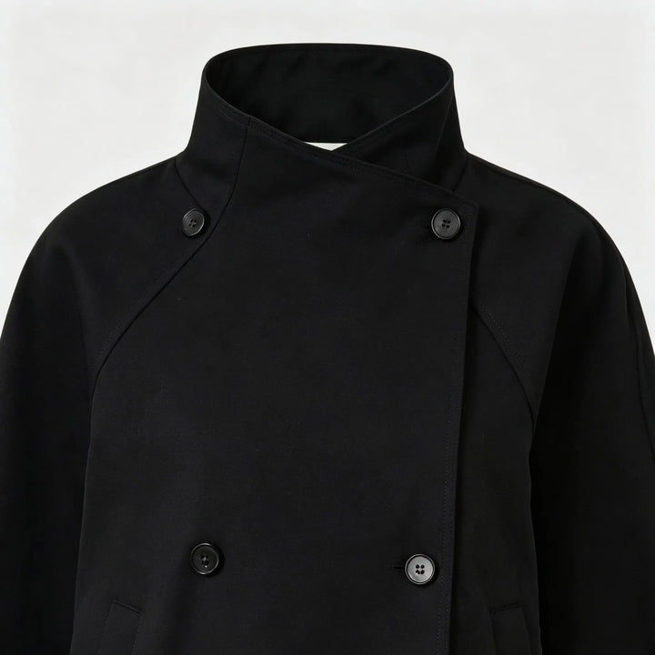 An image of a   34168 Double-Breasted Short Trench Coat by  Mirra Masa
