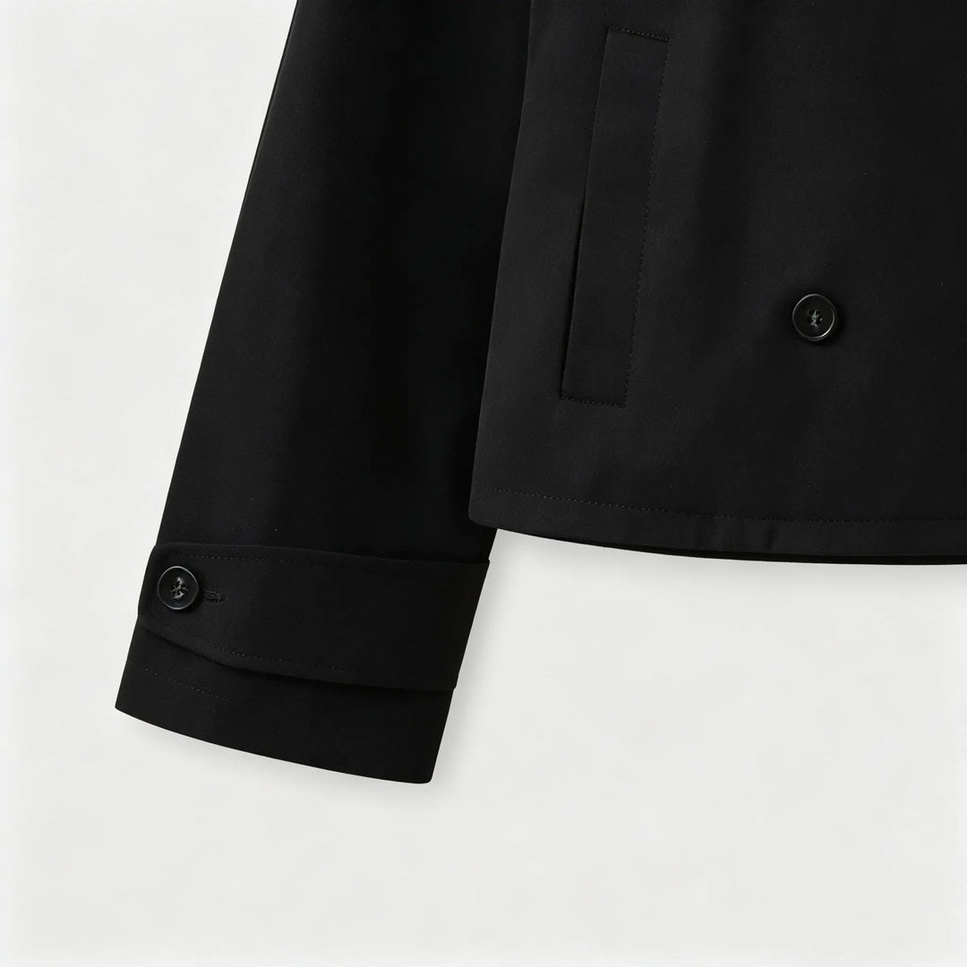 An image of a   34168 Double-Breasted Short Trench Coat by  Mirra Masa