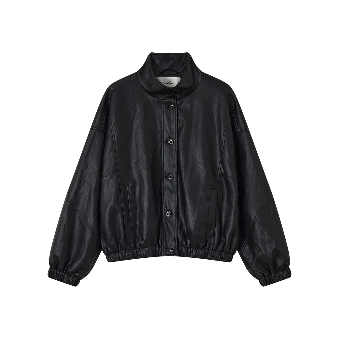 An image of a  Black / One-Size 34266 Vegan Leather Bomber Jacket by  Mirra Masa