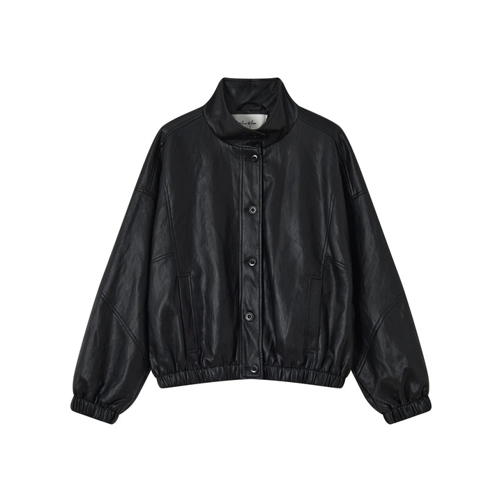 An image of a  Black / One-Size 34266 Vegan Leather Bomber Jacket by  Mirra Masa